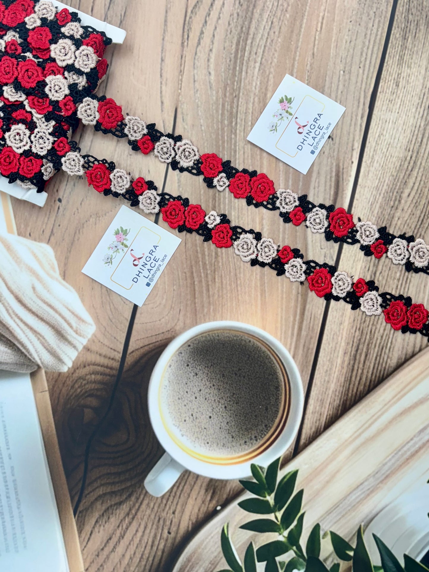 Beautiful Guipure Flower Lace Red Multi 250725