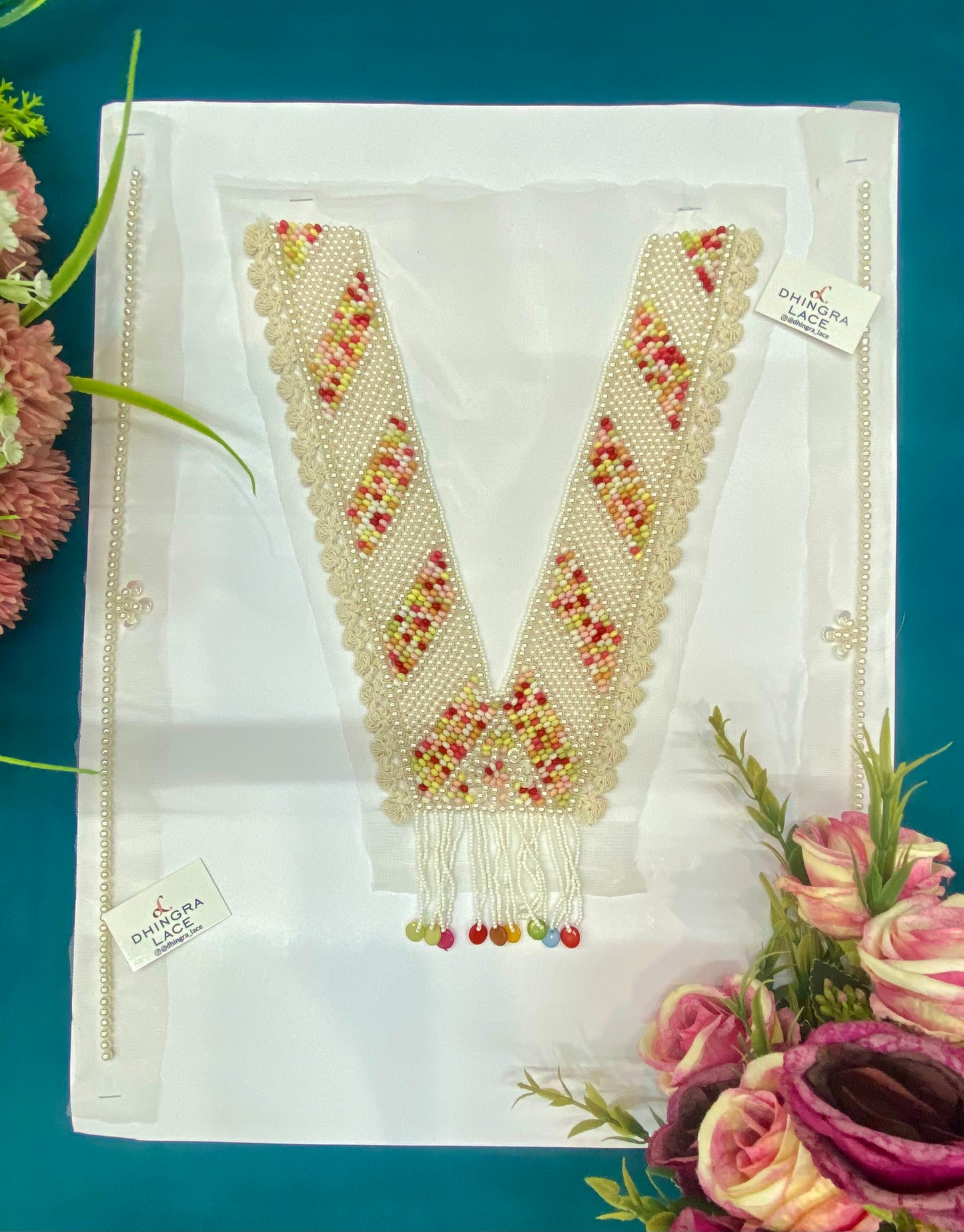 Beautiful Net Based Multicolour Beads Work Neck Patches (1 Piece) 270726
