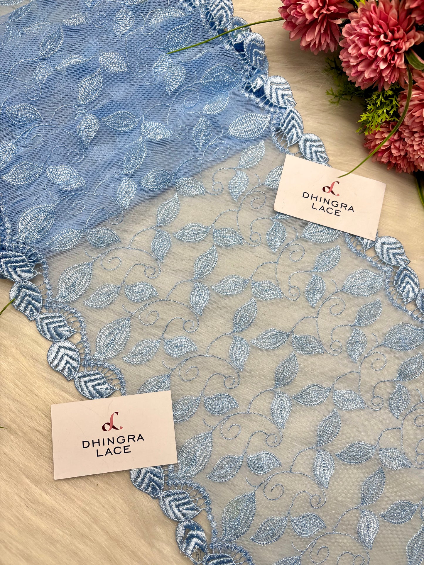 Beautiful Net Based 10 Inches Broad Lace Sky Blue 010425