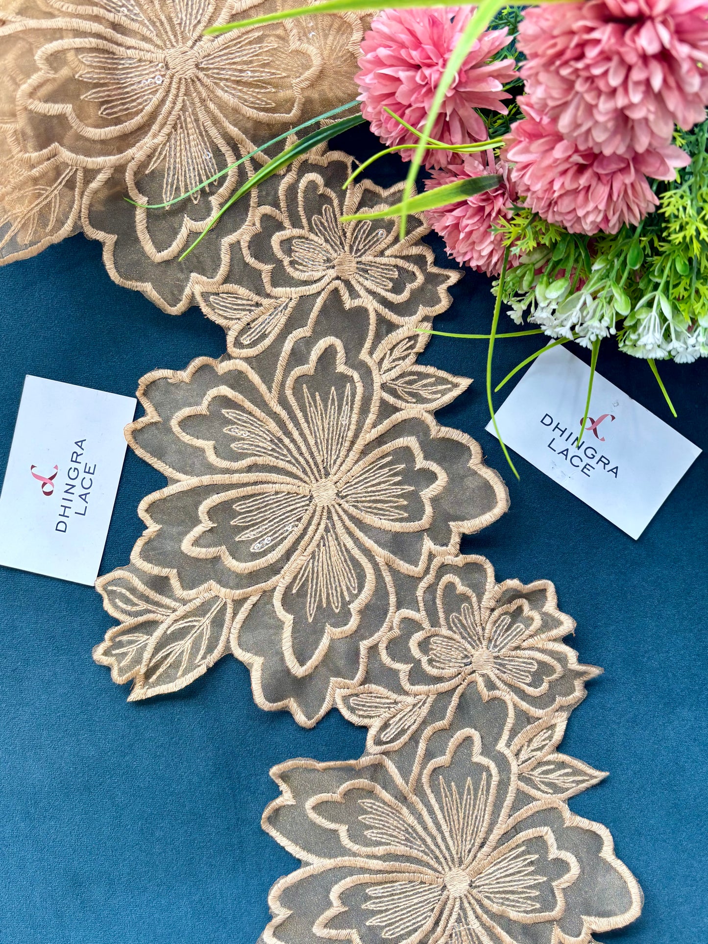Beautiful Organza Based Flower Lace Beige 170625