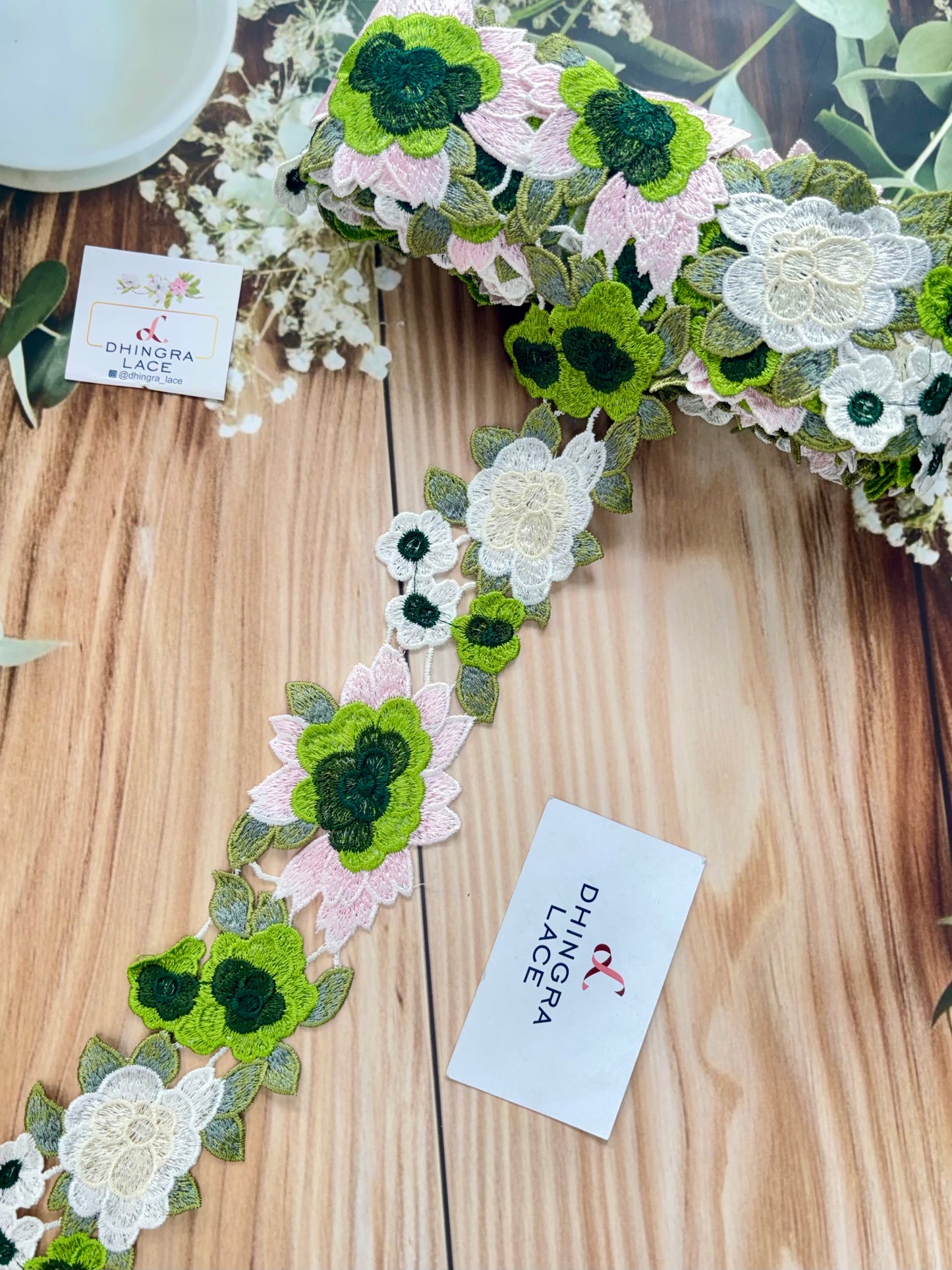 Beautiful Guipure Multicolour Green Flower Lace 070725