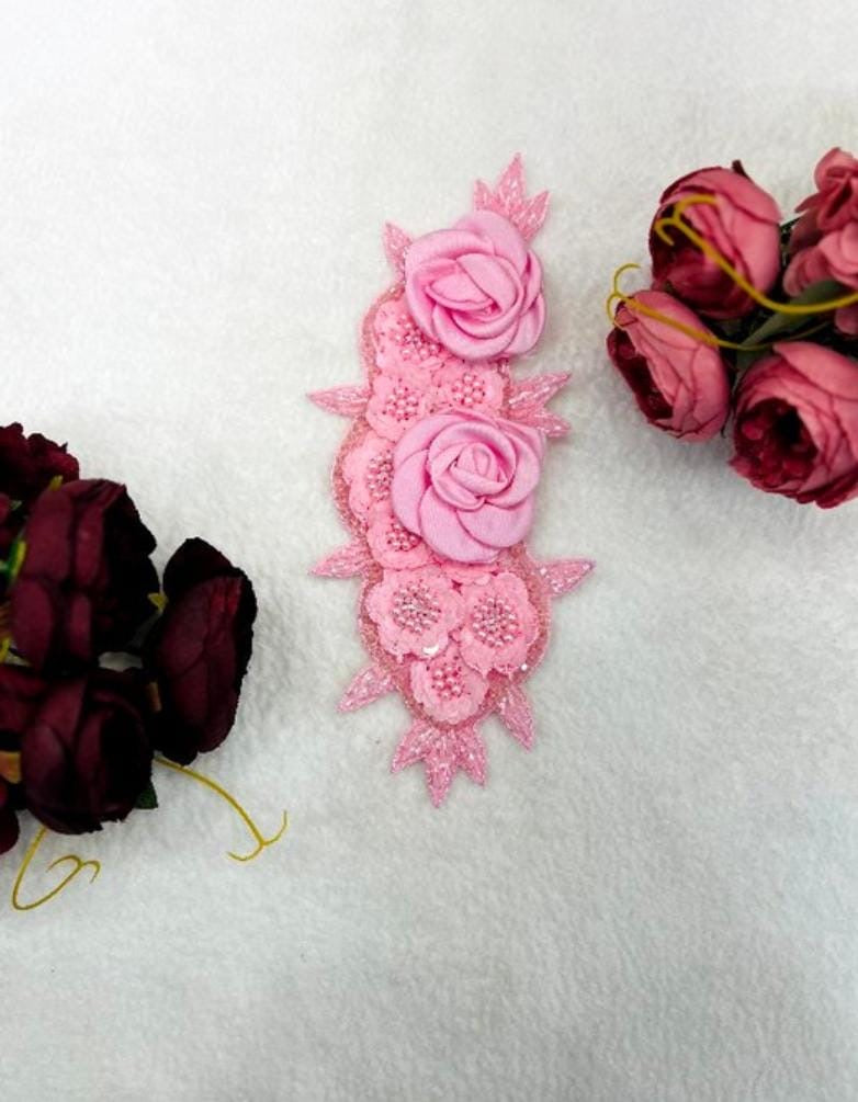 Beautiful Satin Motif Crystal With Sequins Work Pink 040824