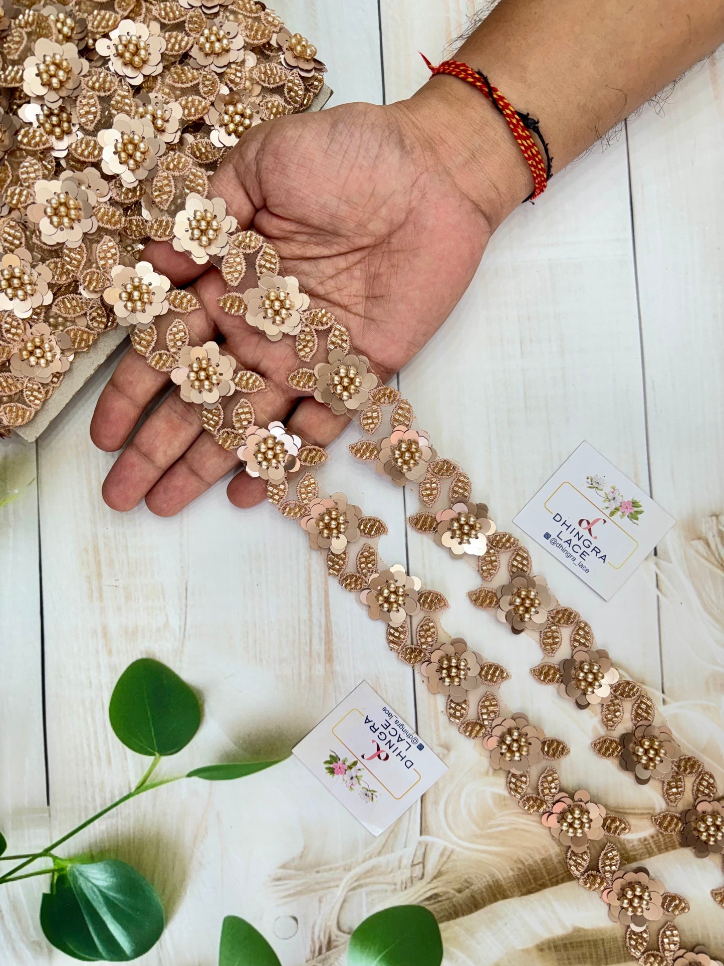 Beautiful Organza Based Flower Work Lace Rose Gold 091025