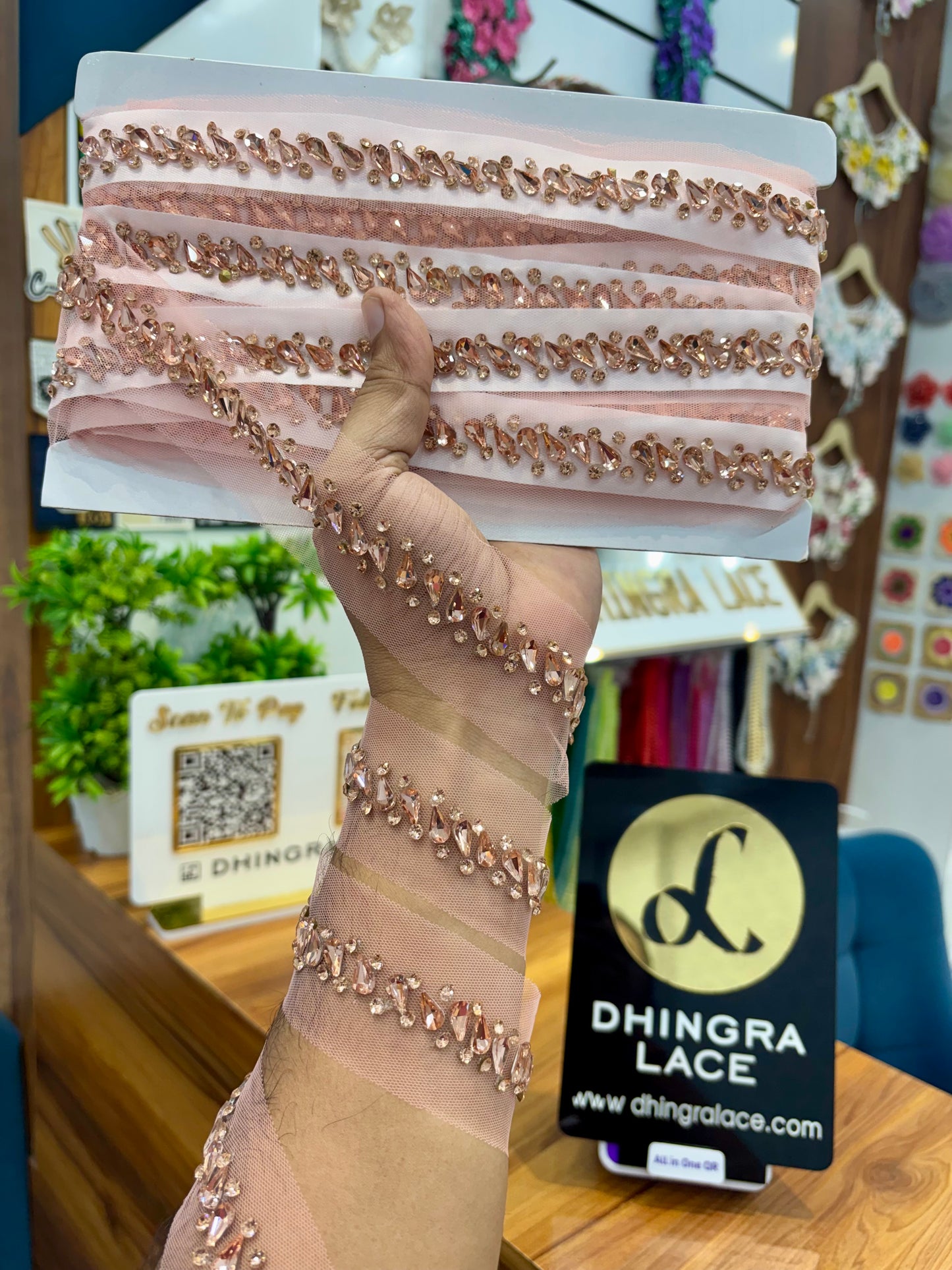 Beautiful Net Based Crystal Work Lace 141025