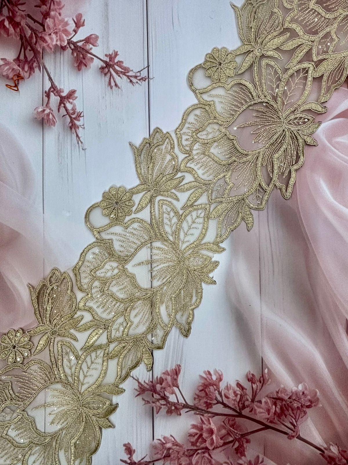 Beautiful Organza Based Zari Work Lace Gold 260725/280725