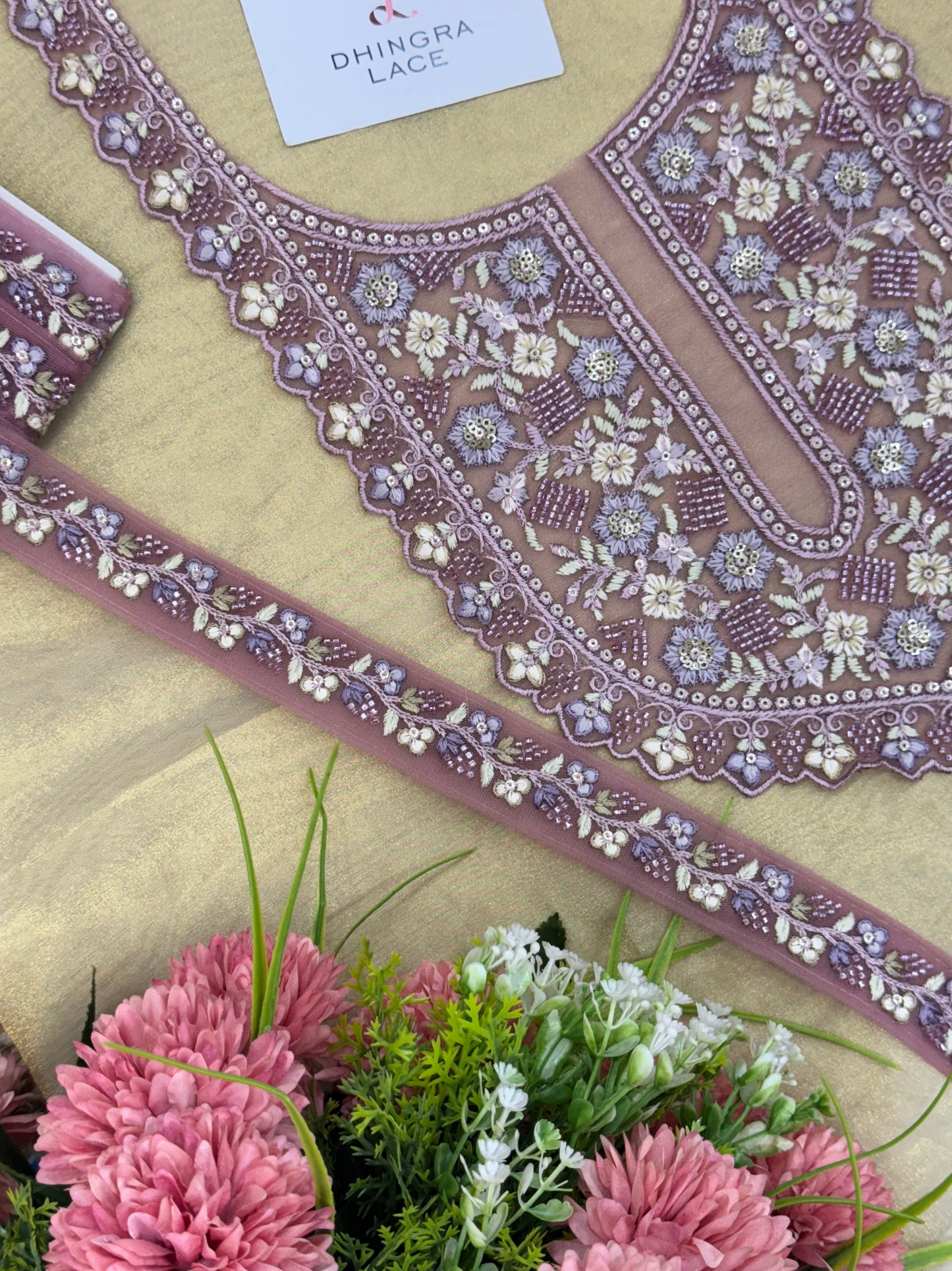 Beautiful Net Based Handwork Neck With 1 Meter Lace 060525