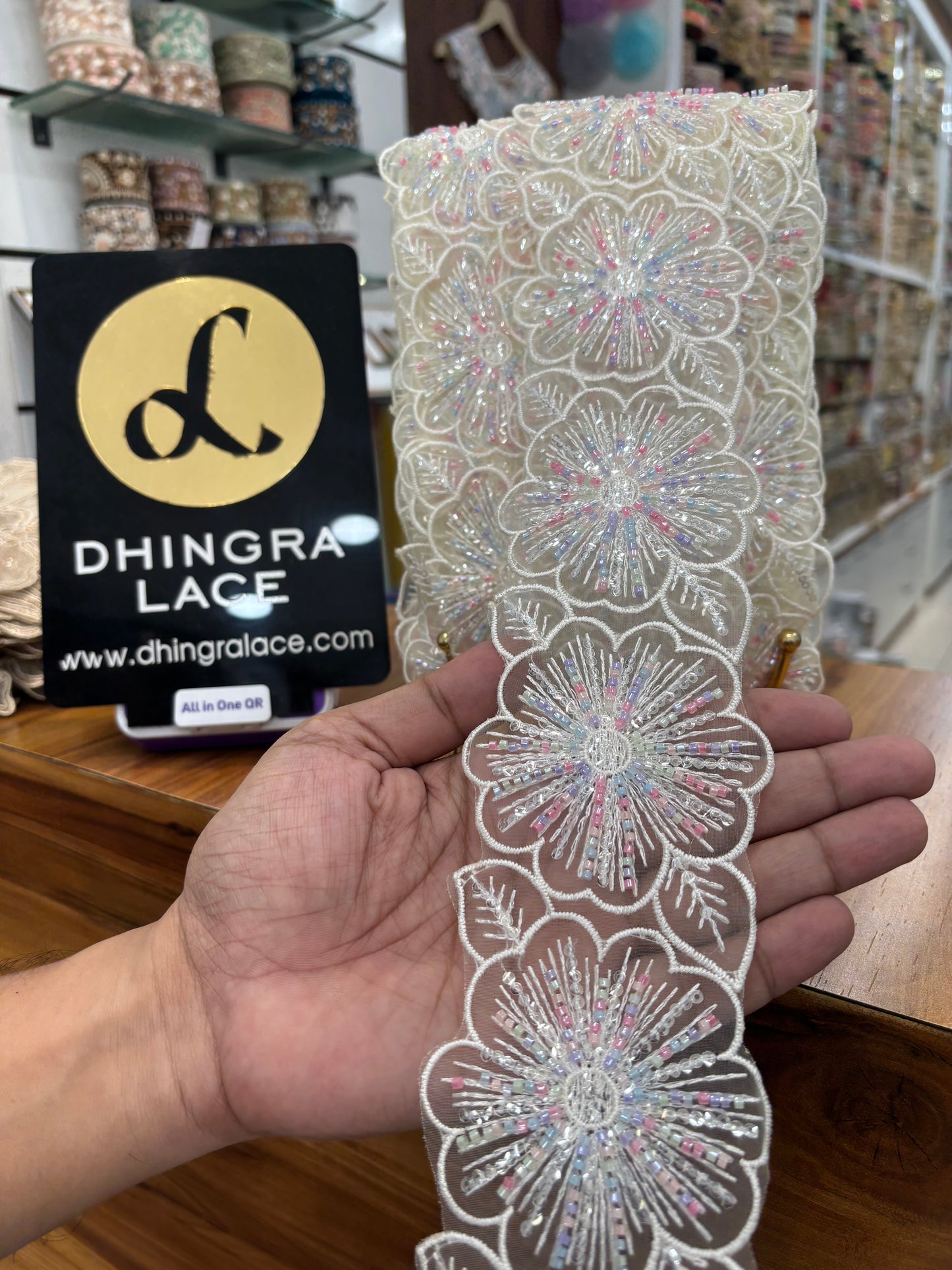 Beautiful Net Based Flower Lace White Multi 100925