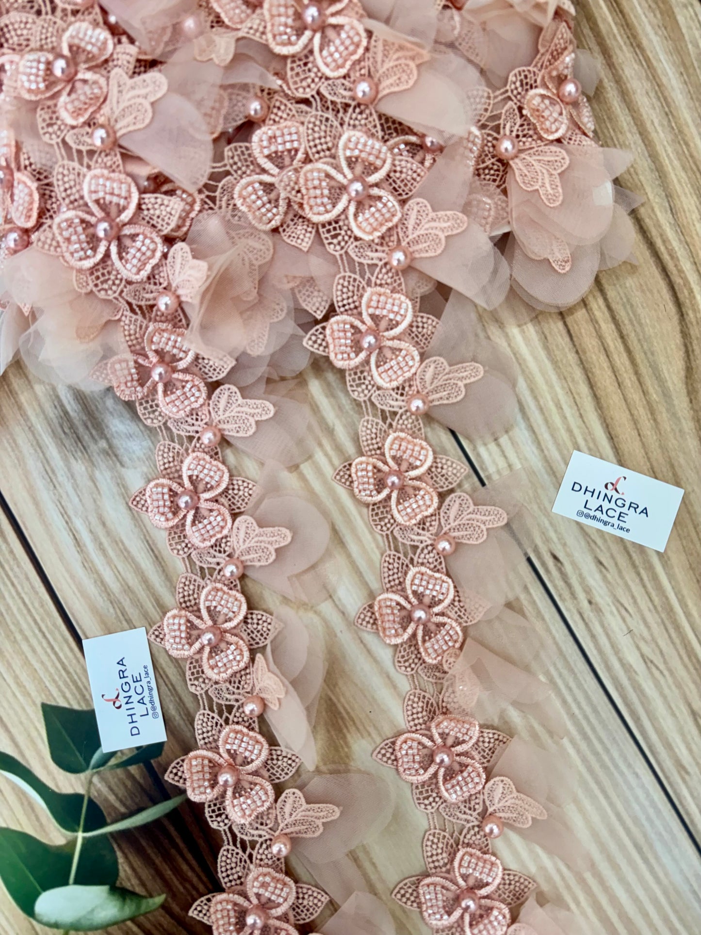 Beautiful Pearl Work Guipure Hanging Lace Peach 130226