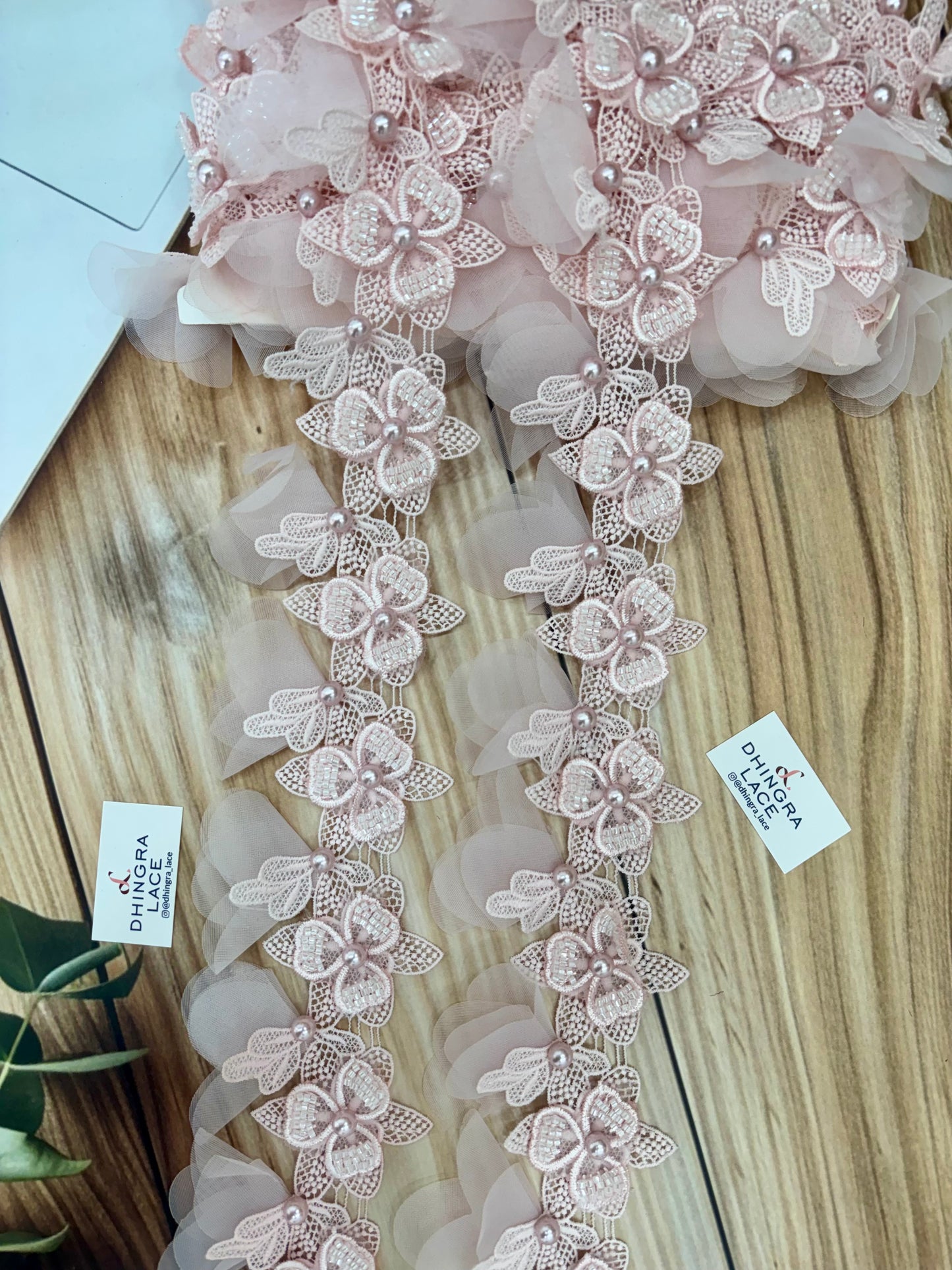 Beautiful Pearl Work Guipure Hanging Lace Light Pink 130226