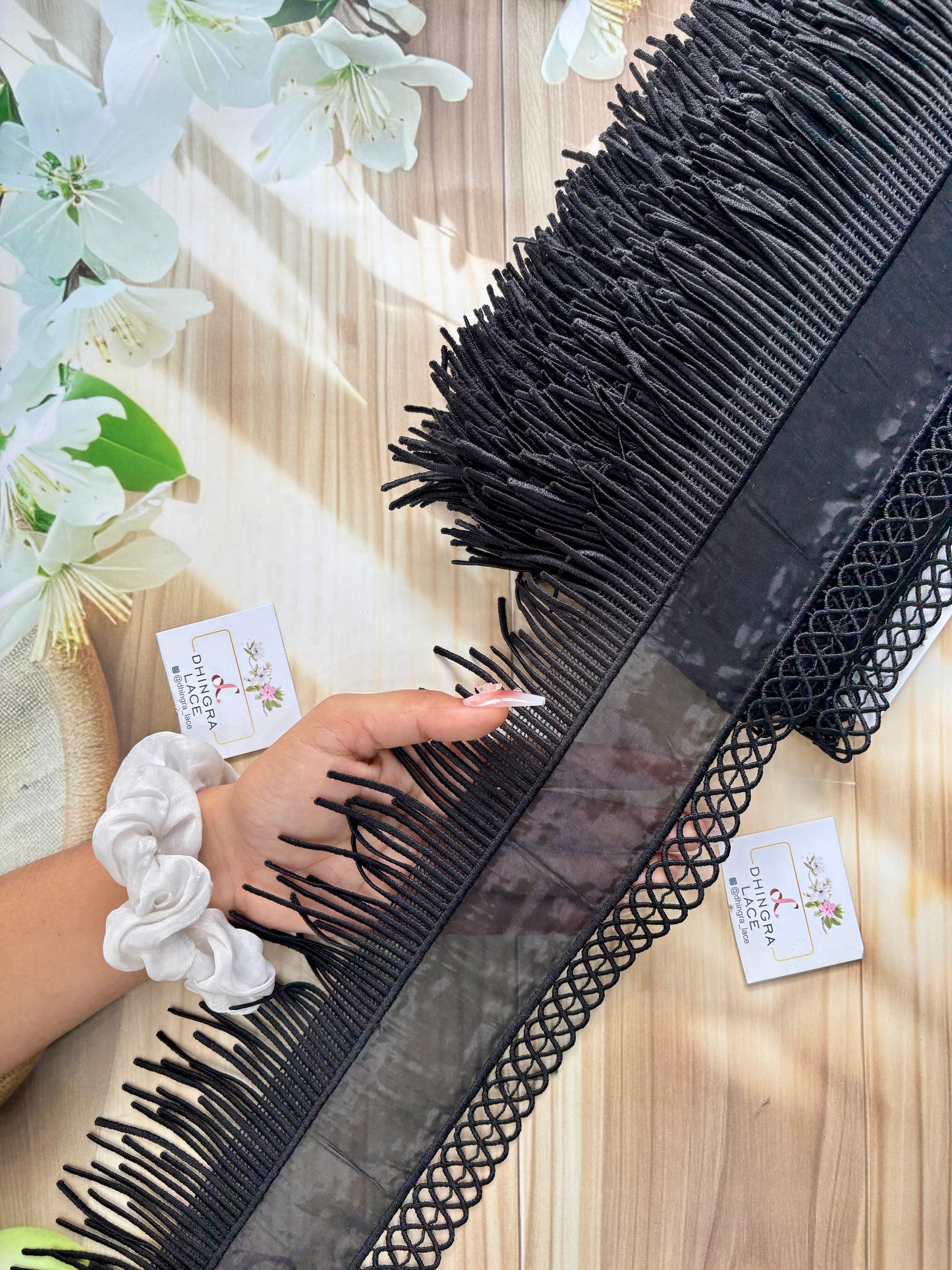 Beautiful Organza Fringes Lace Black 010725