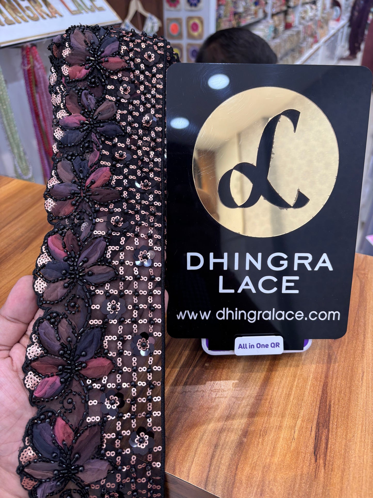 Beautiful Organza Based Sequence And Pearls Work Lace 130925