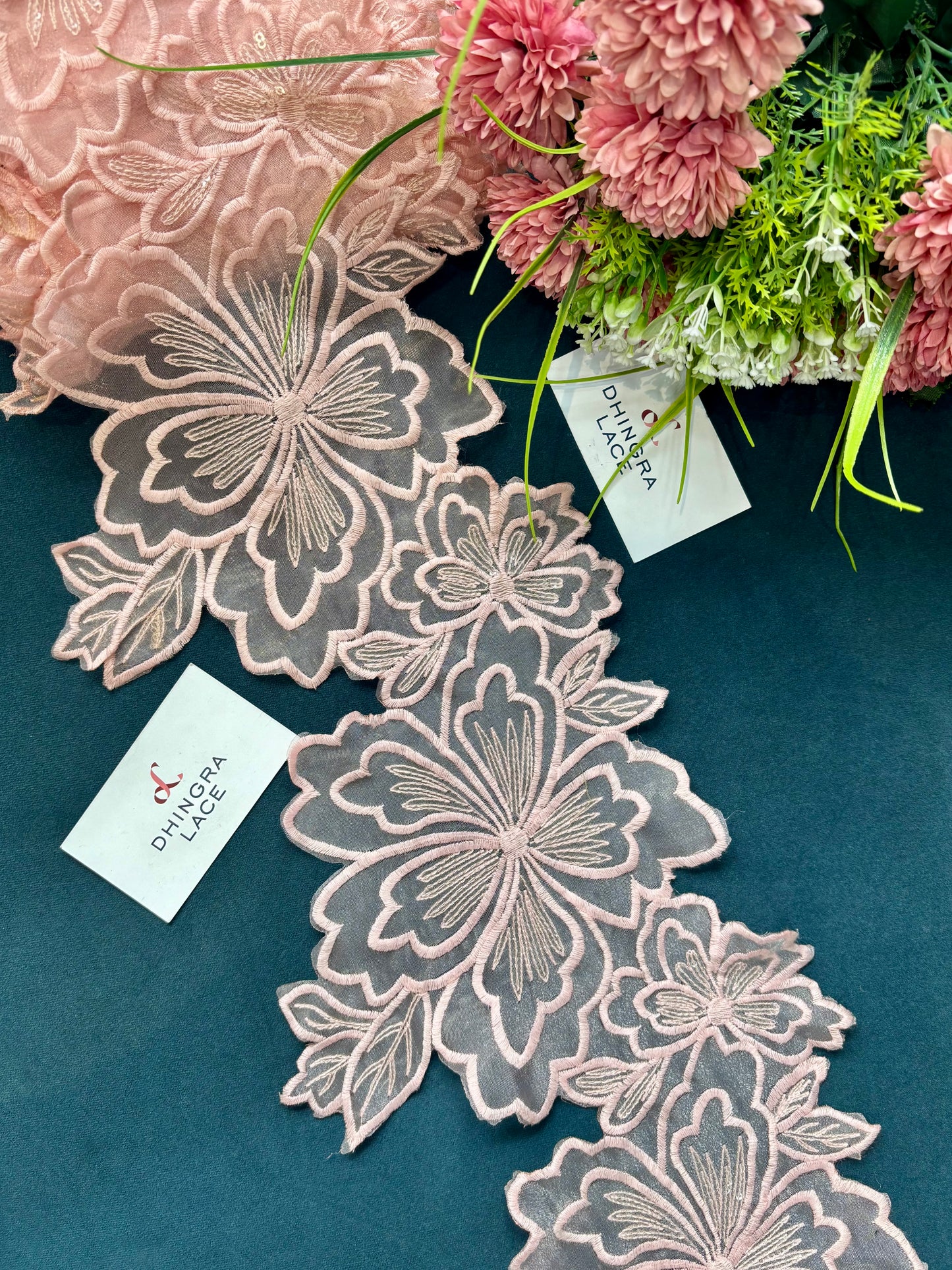 Beautiful Organza Based Flower Lace Pink 170625