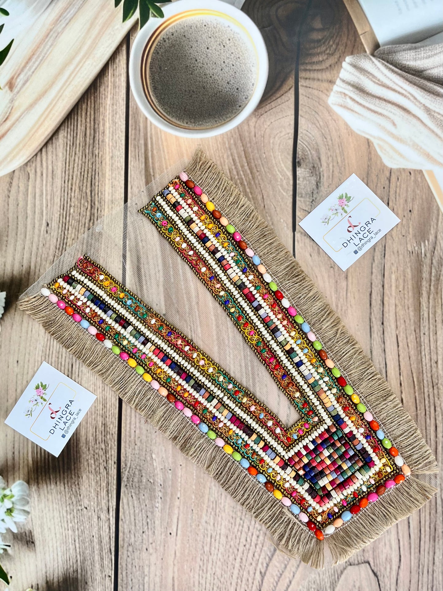 Beautiful Net Based Handwork Neck 201025