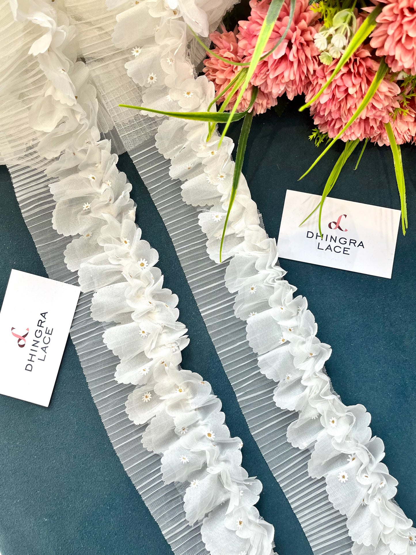 Beautiful Net Based Frill Lace White 070425