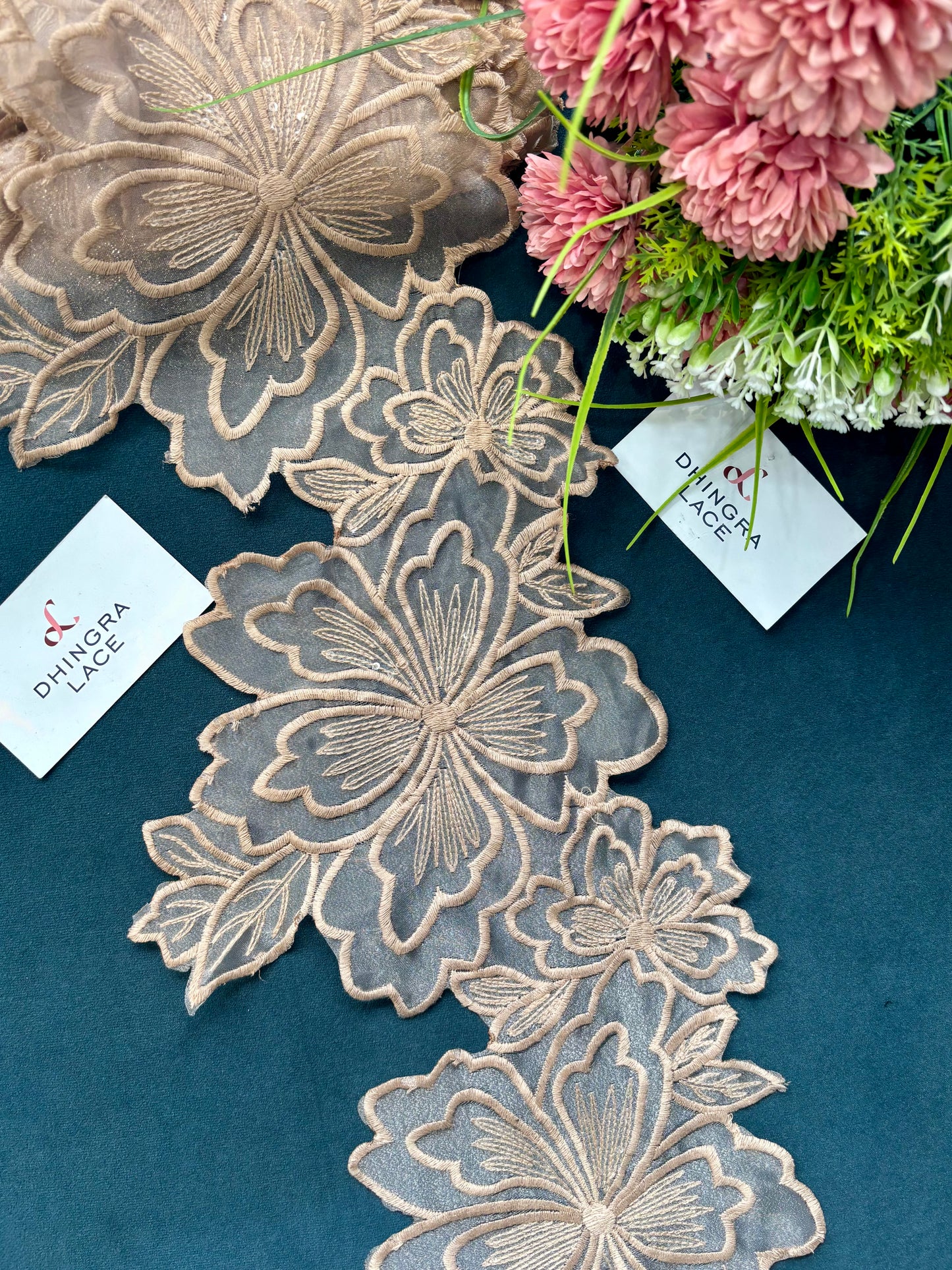 Beautiful Organza Based Flower Lace Rose Gold 170625