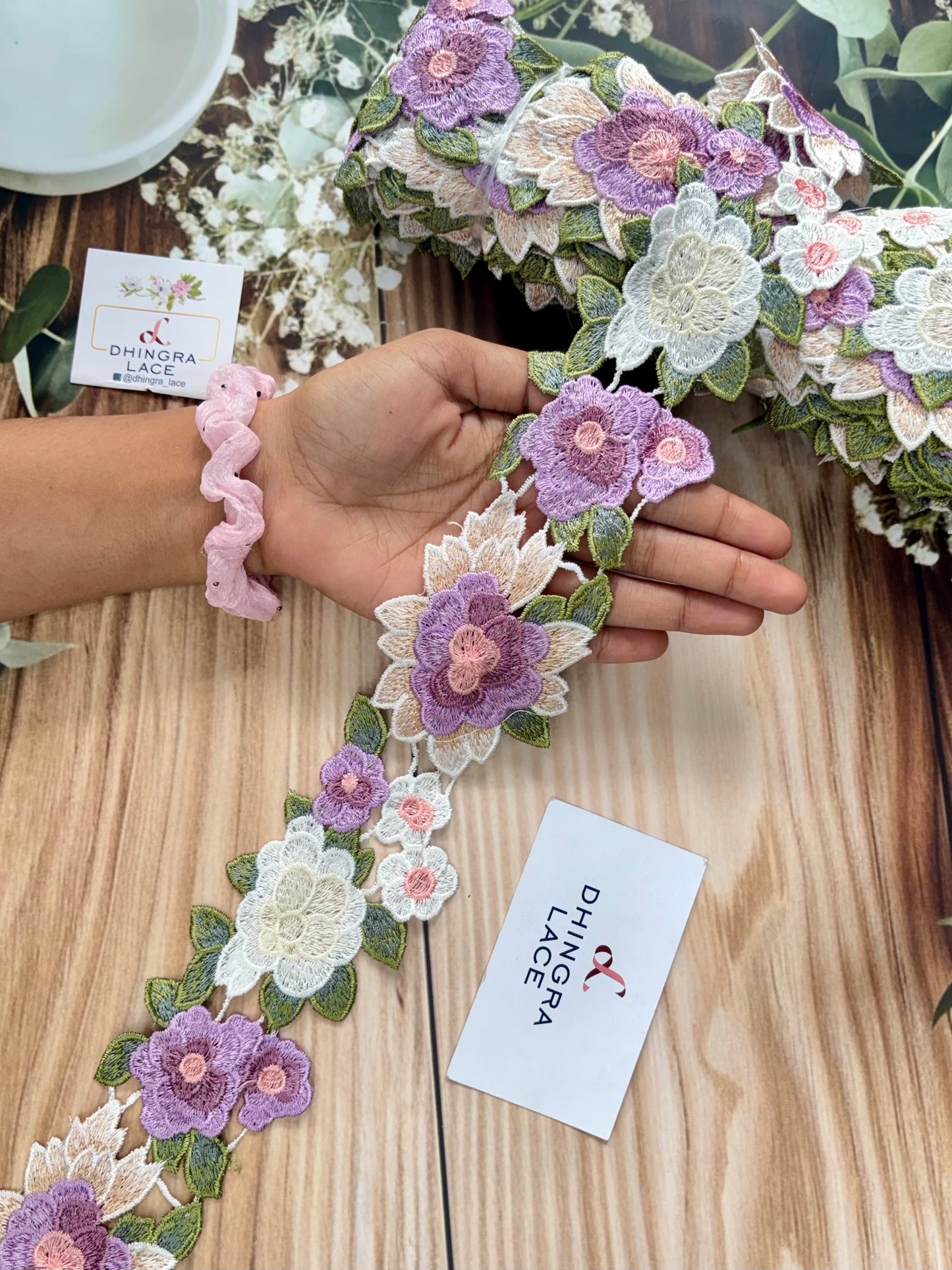 Beautiful Guipure Multicolour Lavender Flower Lace 070725