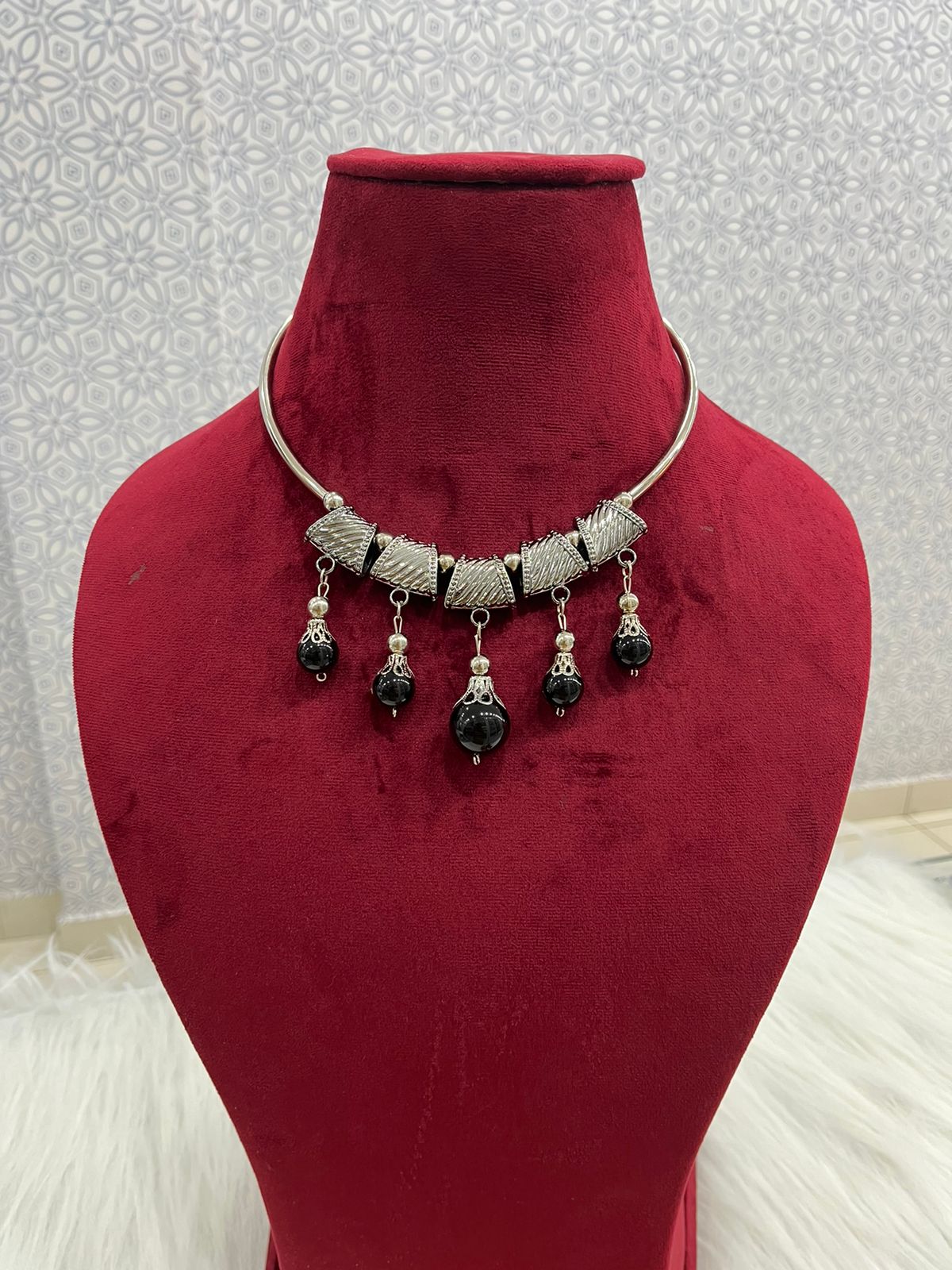 Beautiful Neckline Antique With Marble Beads 080824