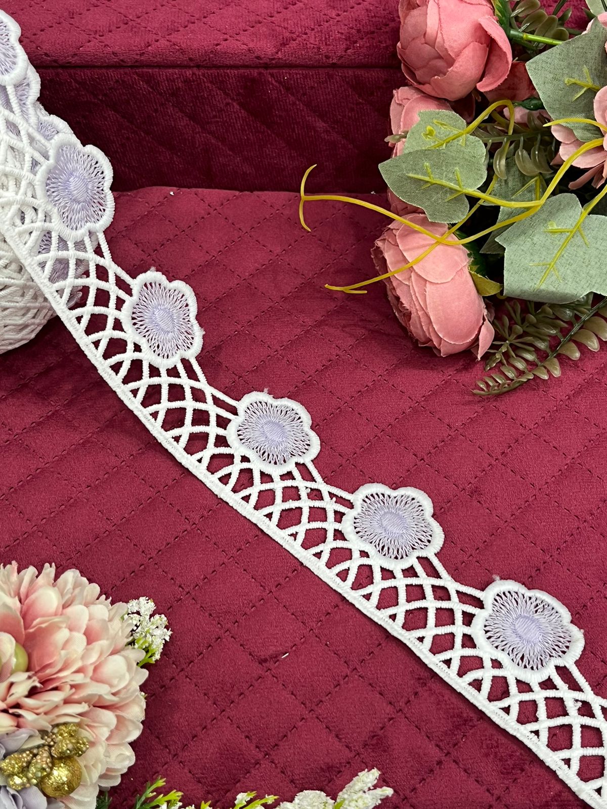 Beautiful Cotton Lace With Sky Blue Flower 070824 C2