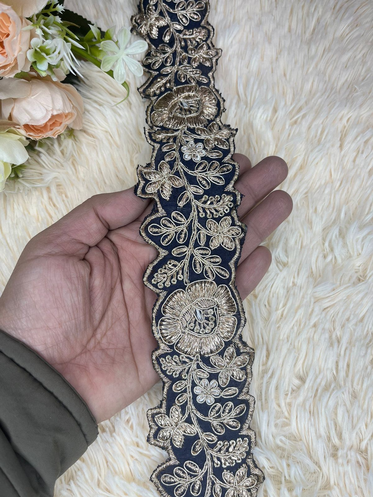 Beautiful Cutwork Silk Based 2 Inches Broad Lace Black 100824
