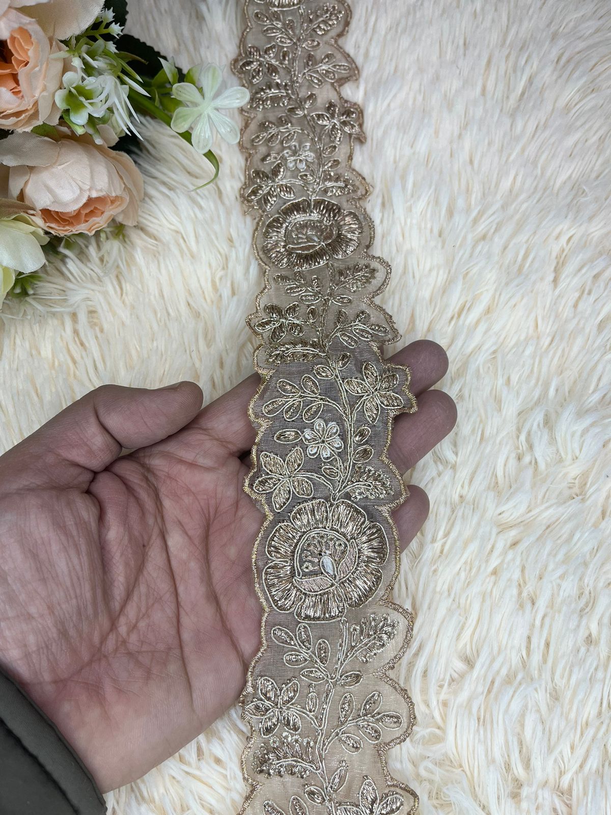 Beautiful Cutwork Silk Based 2 Inches Broad Lace Beige 100824