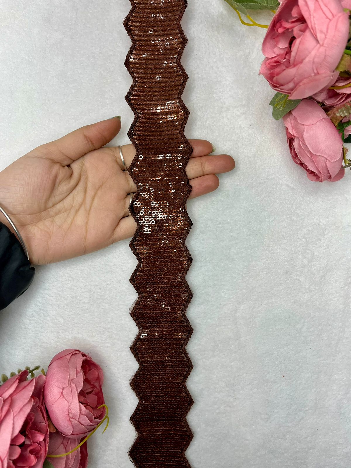 Beautiful Sequence Work Lace Brown 240824