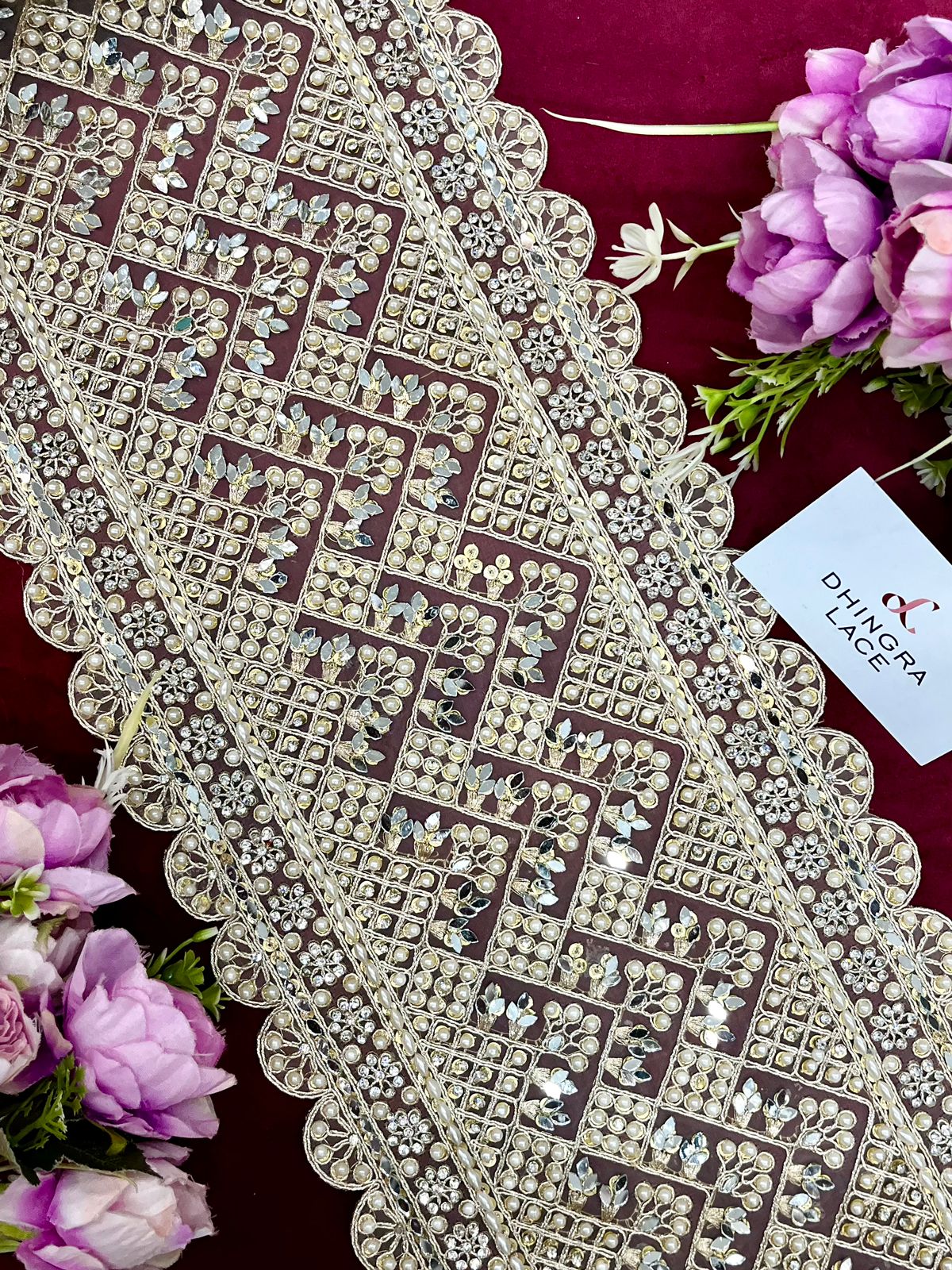 Beautiful 8 Inches Broad Zarkan , Pearls And Mirror Work Lace Border 280924 / 060125