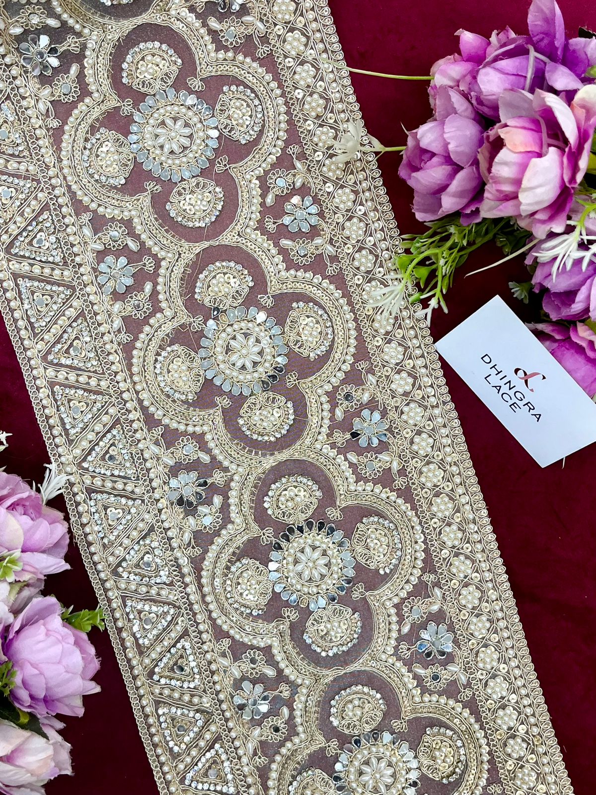 Beautiful 8 Inches Broad Zarkan , Pearls And Mirror Work Lace Border 280924 / 060125