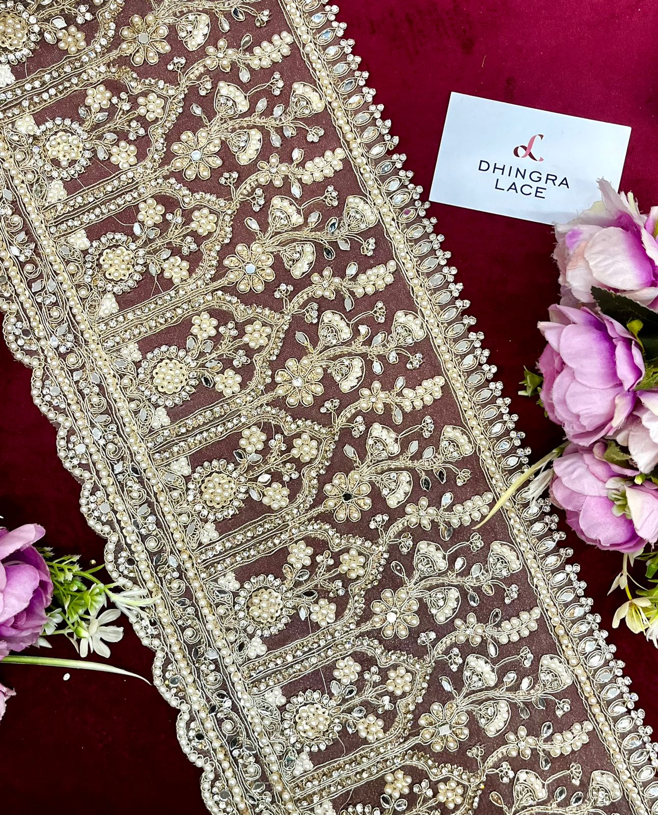 Beautiful 8 Inches Broad Zarkan, Pearls And Mirror Work Border 280924 / 070125
