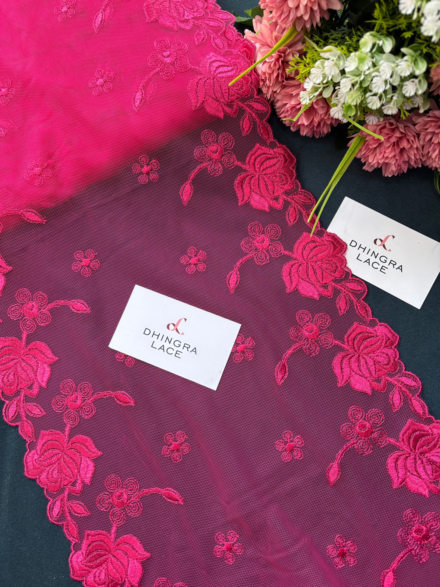 Beautiful Bot Side Embroidery Lace Magenta 210425