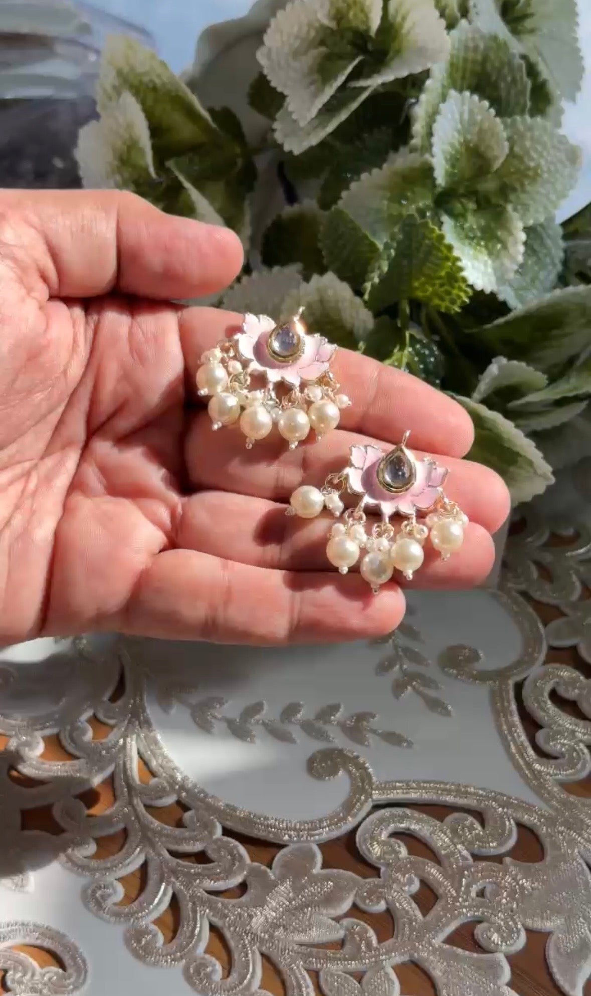 Beautiful Pearl Work Minakari Hanging Button (1 pair) 220826