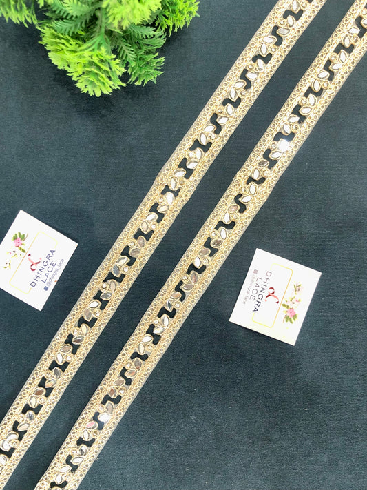 Beautiful Mirror Work Lace Gold 311025