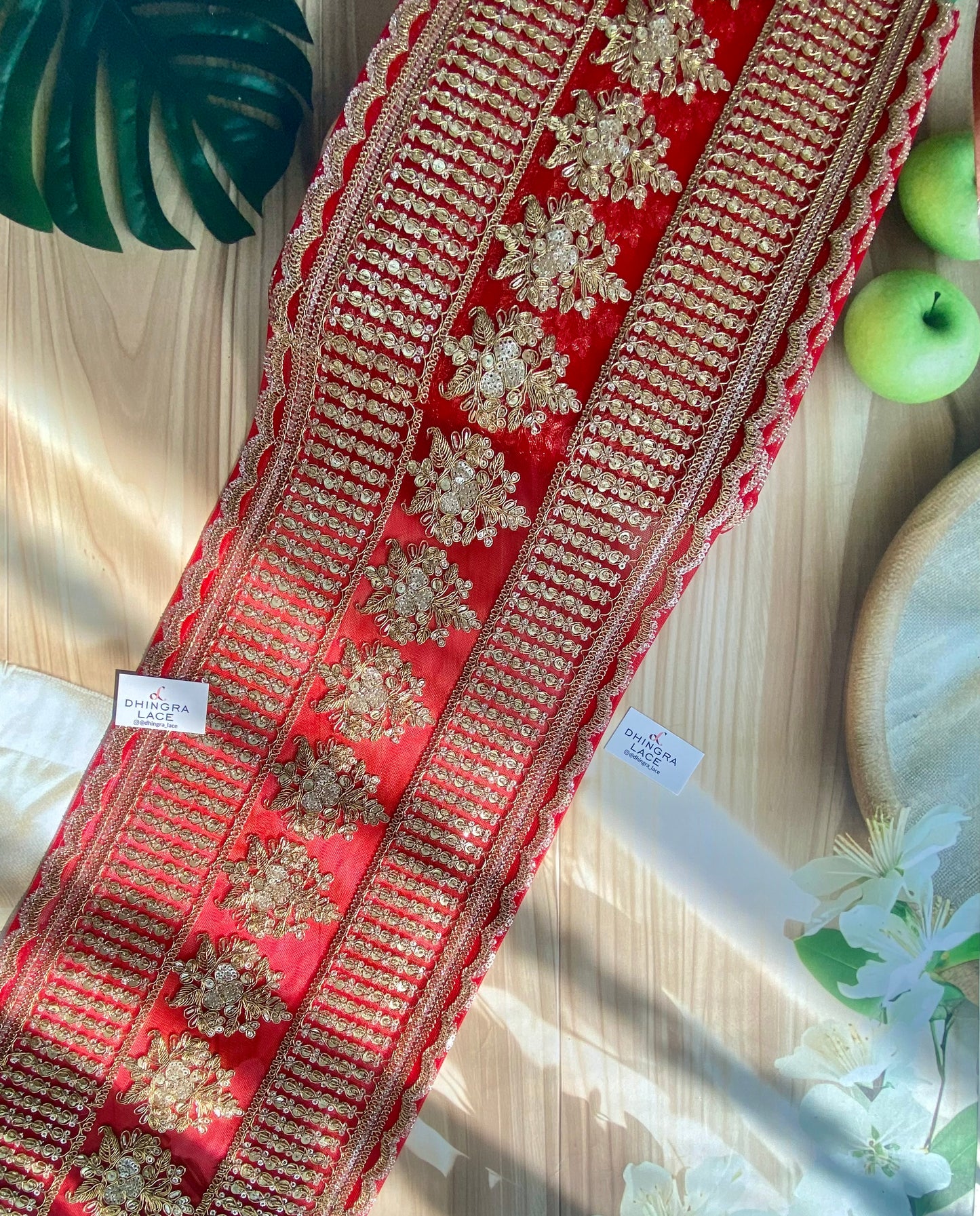 Beautiful Net Based Zari & Sequence Work 9 Inches Broad Border Lace For Saree, Suit, Dupatta, Lehnga Choli Red 160126, 100226