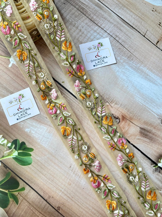 Beautiful Net Based Threadwork Lace Multicolour 280825