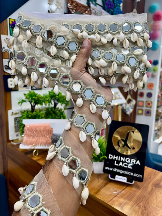 Beautiful Mirror Work Hanging Lace LightGold 260925