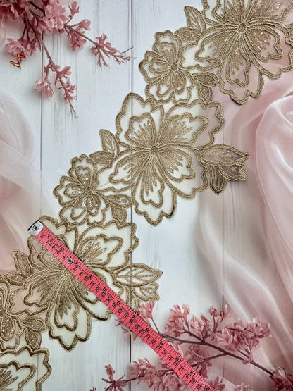 Beautiful Organza Based Zari Work Lace Antique Bronze 260725/ 280725