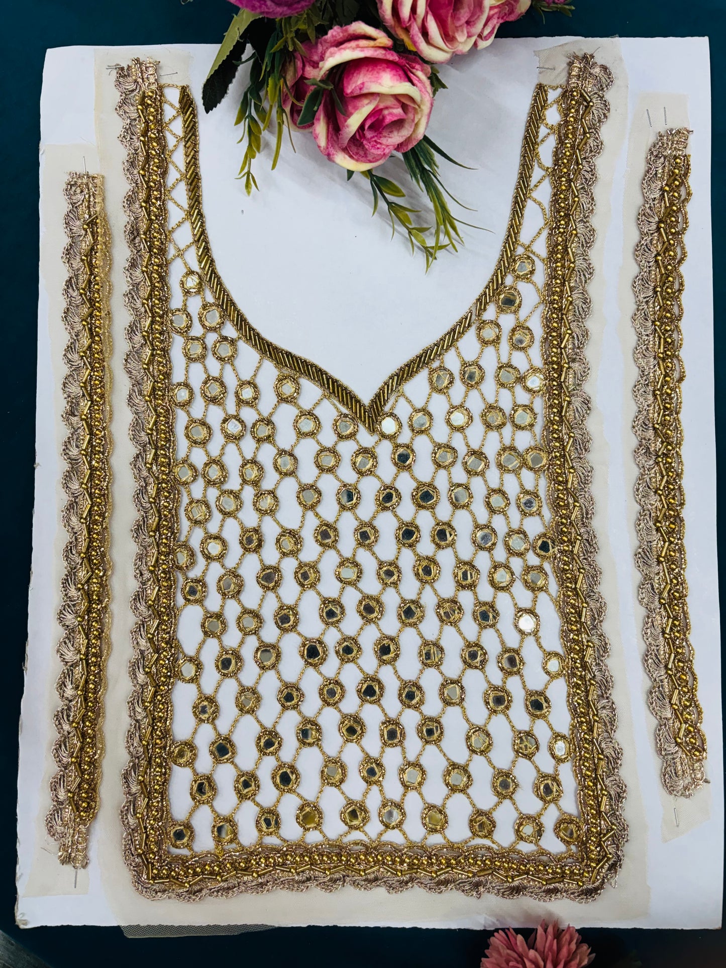 Mirror Cutwork Zardozi Work Neck Patches 030826