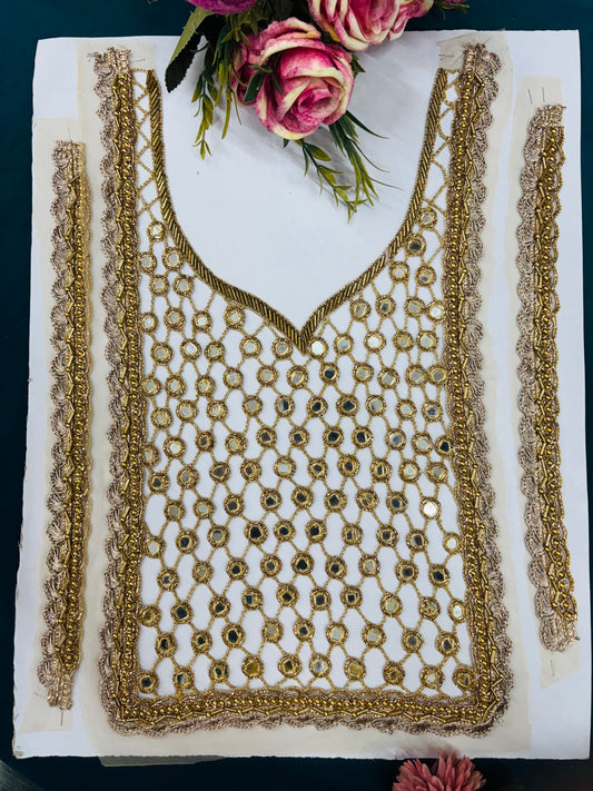 Mirror Cutwork Zardozi Work Neck Patches 030826