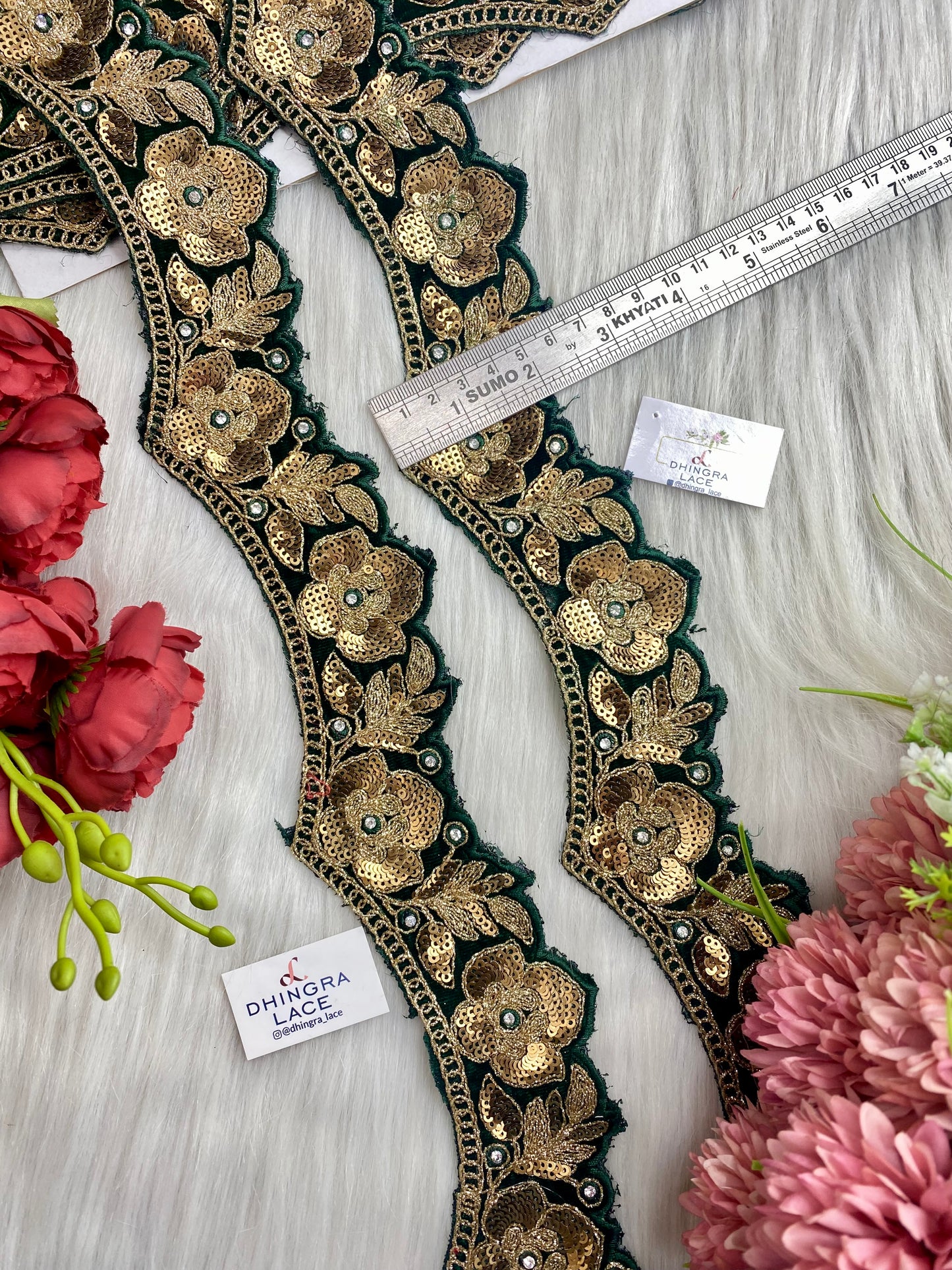 Beautiful Velvet Based 2 Inches Broad Scallop Lace Green 9 Meters 070126/090126