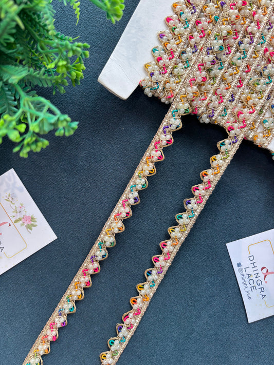 Beautiful Pearl Work Lace Multicolour 180825
