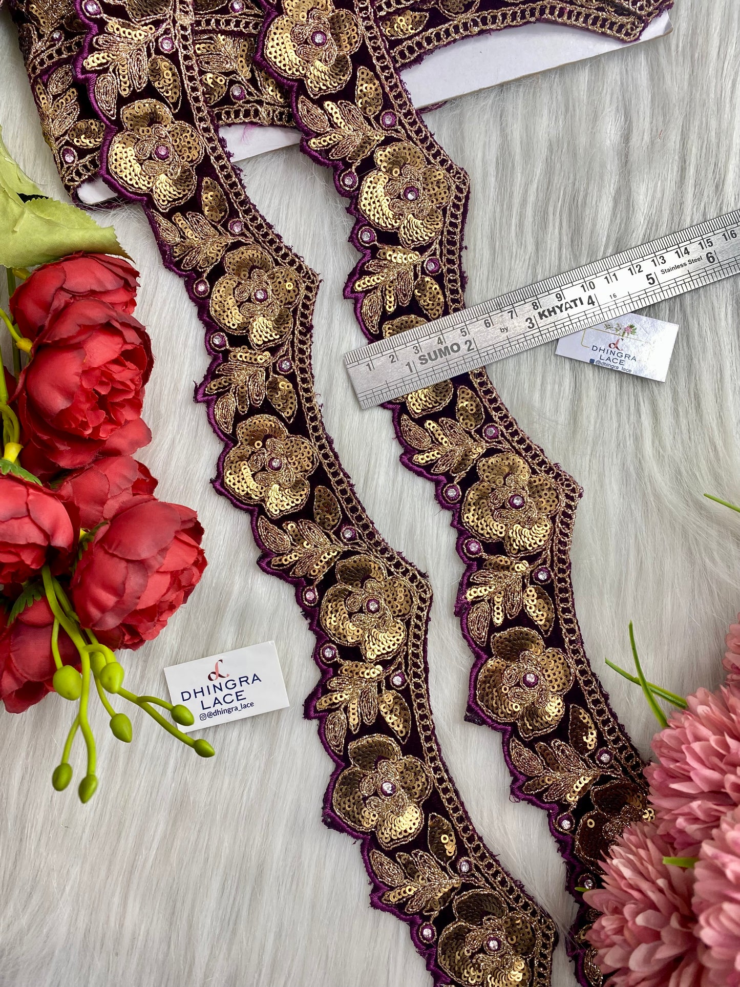 Beautiful Velvet Based 2 Inches Broad Scallop Lace Wine 9 Meters 070126/090126