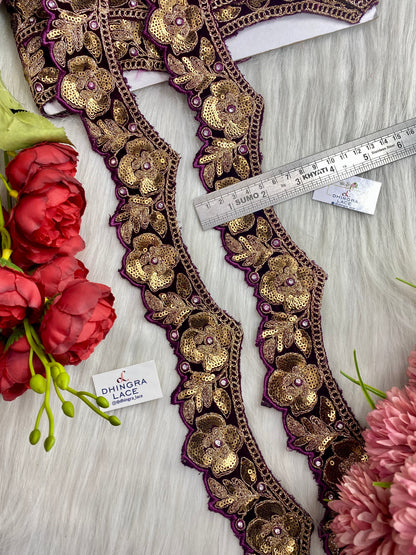Beautiful Velvet Based 2 Inches Broad Scallop Lace Wine 9 Meters 070126/090126