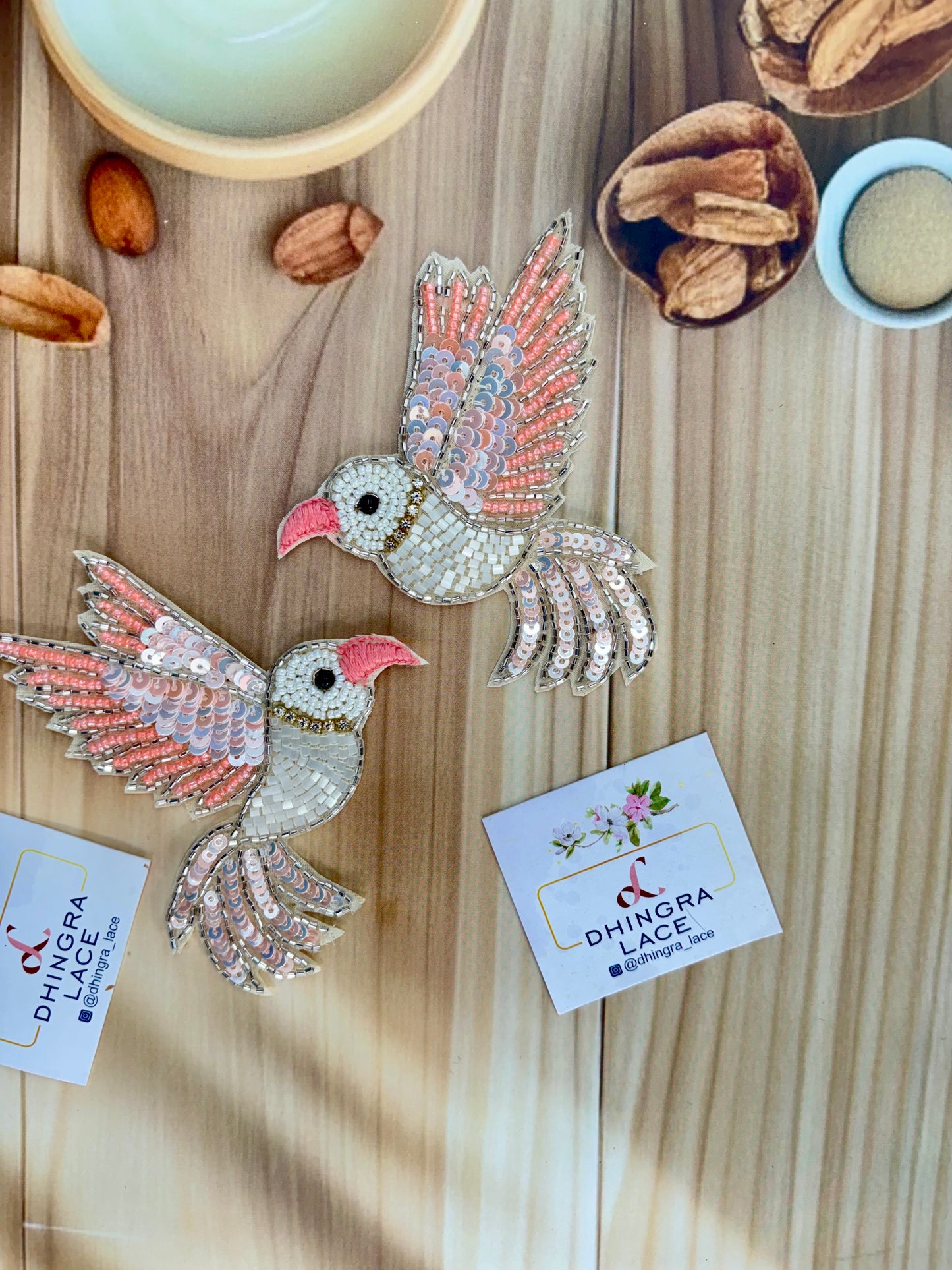 Beautiful Handwork Bird Patch Right Peach 071025