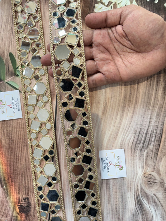 Beautiful Mirror Work Lace Gold 271225