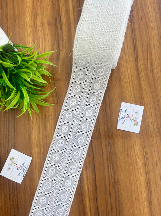 Beautiful Pure Cotton Hakoba Lace White Medium 2.5 Inches Broad 140426