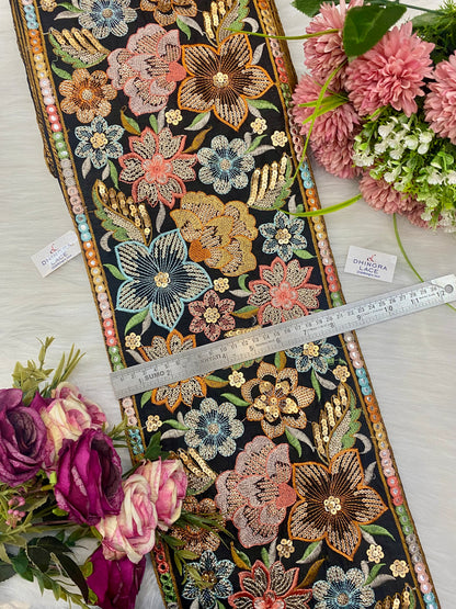 Beautiful Silk Based Multicolour 8.5 Inches Broad Lace (1 Meter) 130826