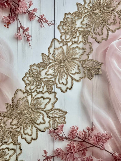 Beautiful Organza Based Zari Work Lace Antique Bronze 260725/ 280725