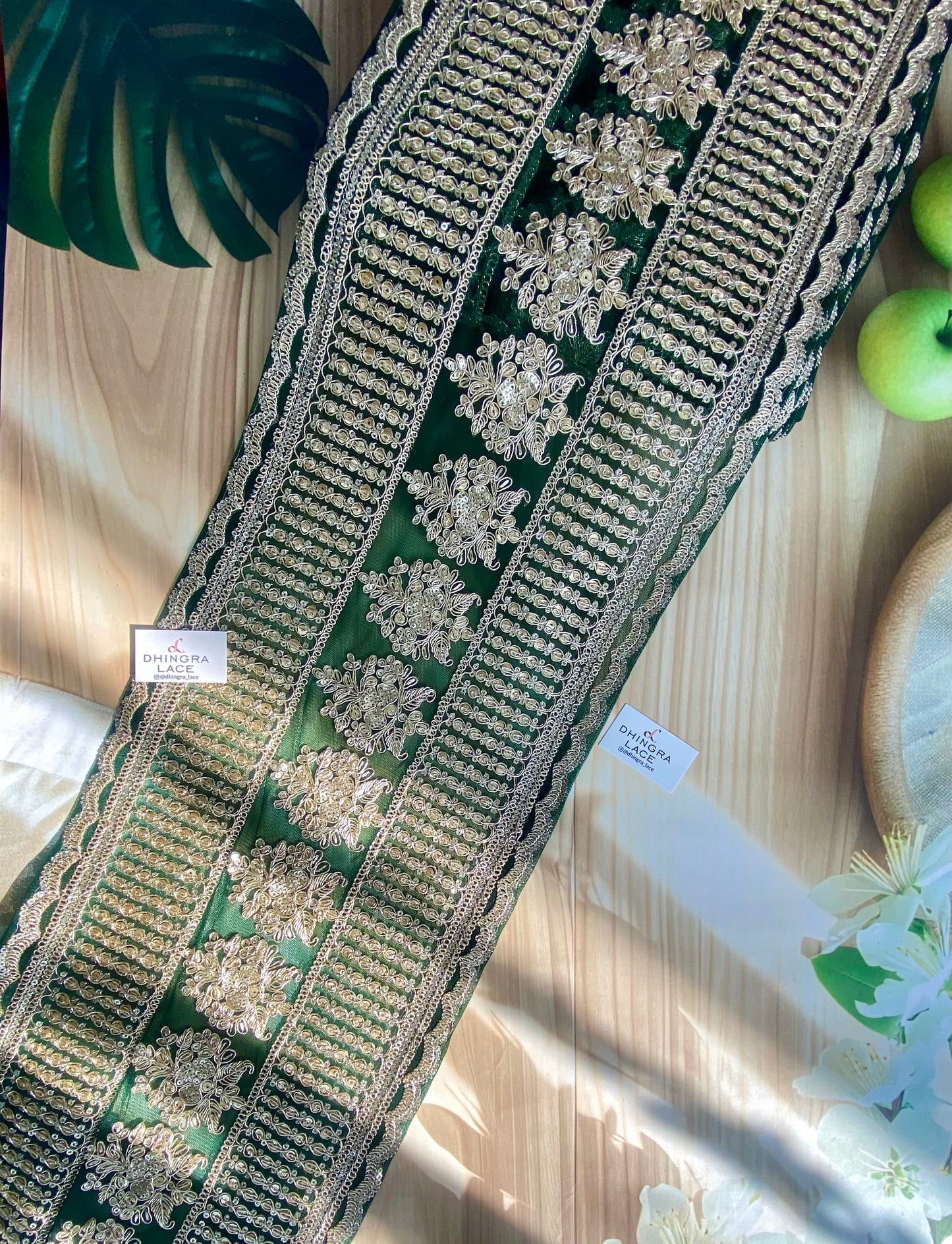 Beautiful Net Based Zari & Sequence Work 9 Inches Broad Border Lace For Saree, Suit, Dupatta, Lehnga Choli Green 160126, 100226