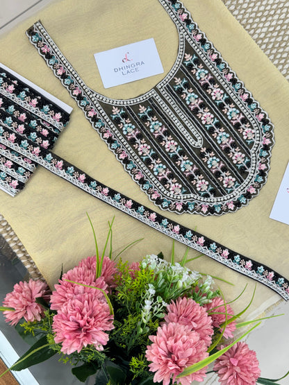 Beautiful Net Based Handwork Neck With 1 Meter Lace Black 060525