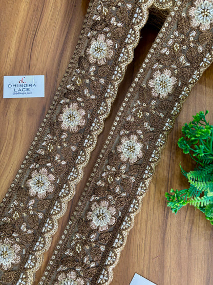 Beautiful Net Based Handwork Lace Antique Gold 120226