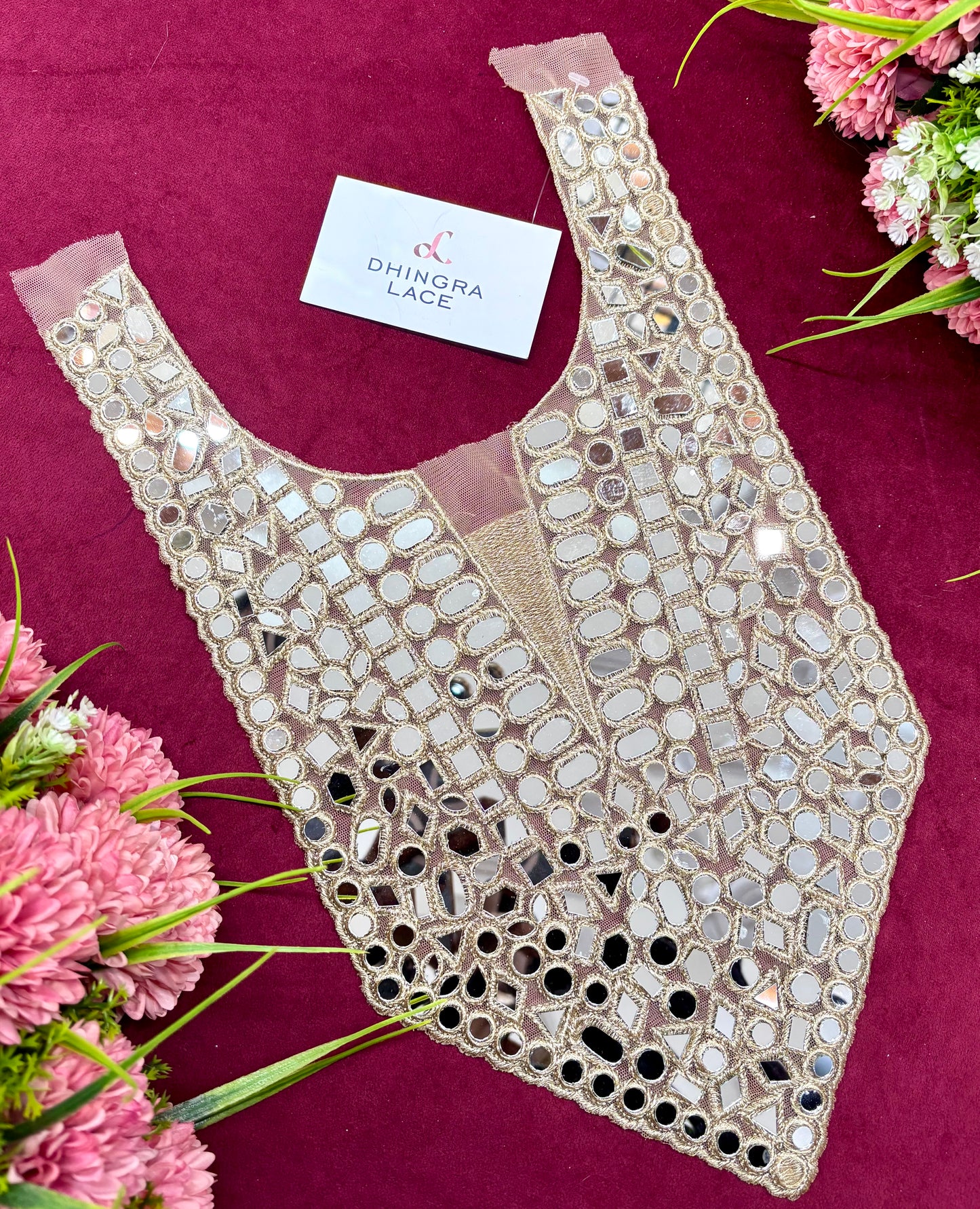Beautiful Mirror Work Neck Water Gold 010325